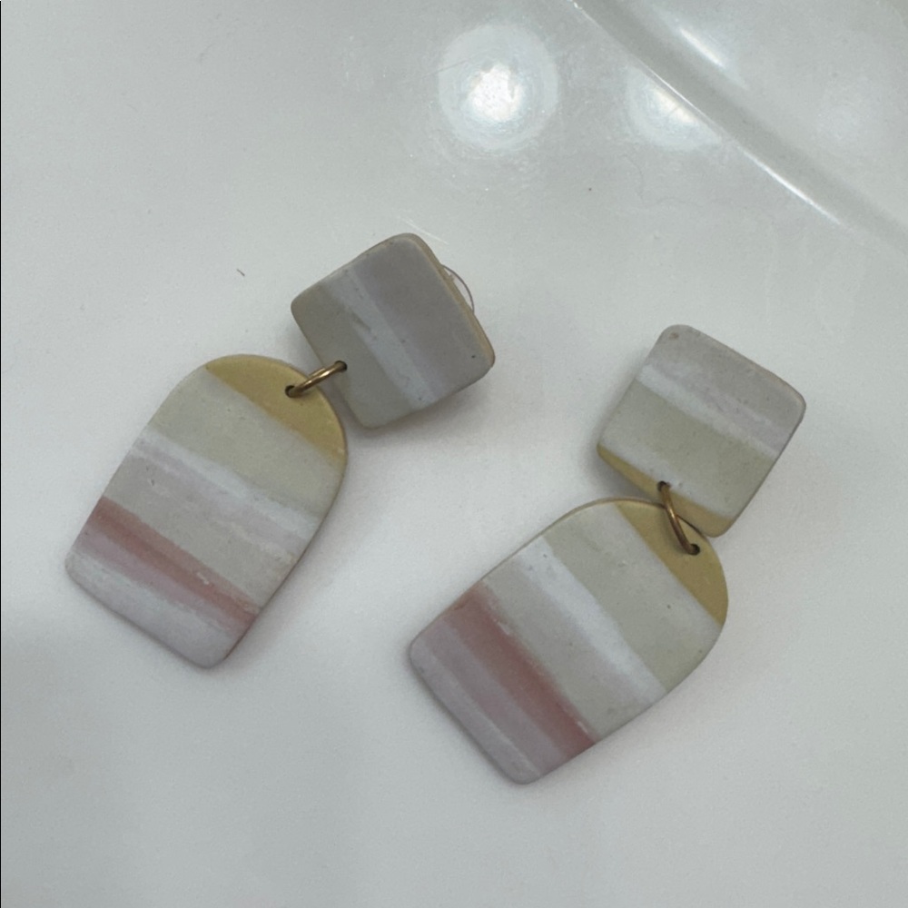 Clay handmade- Striped Geometric Earrings